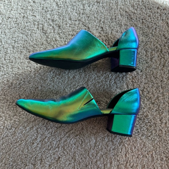 Intentionally Blank Green Iridescent Leather Heels Size 10 - Picture 5 of 13